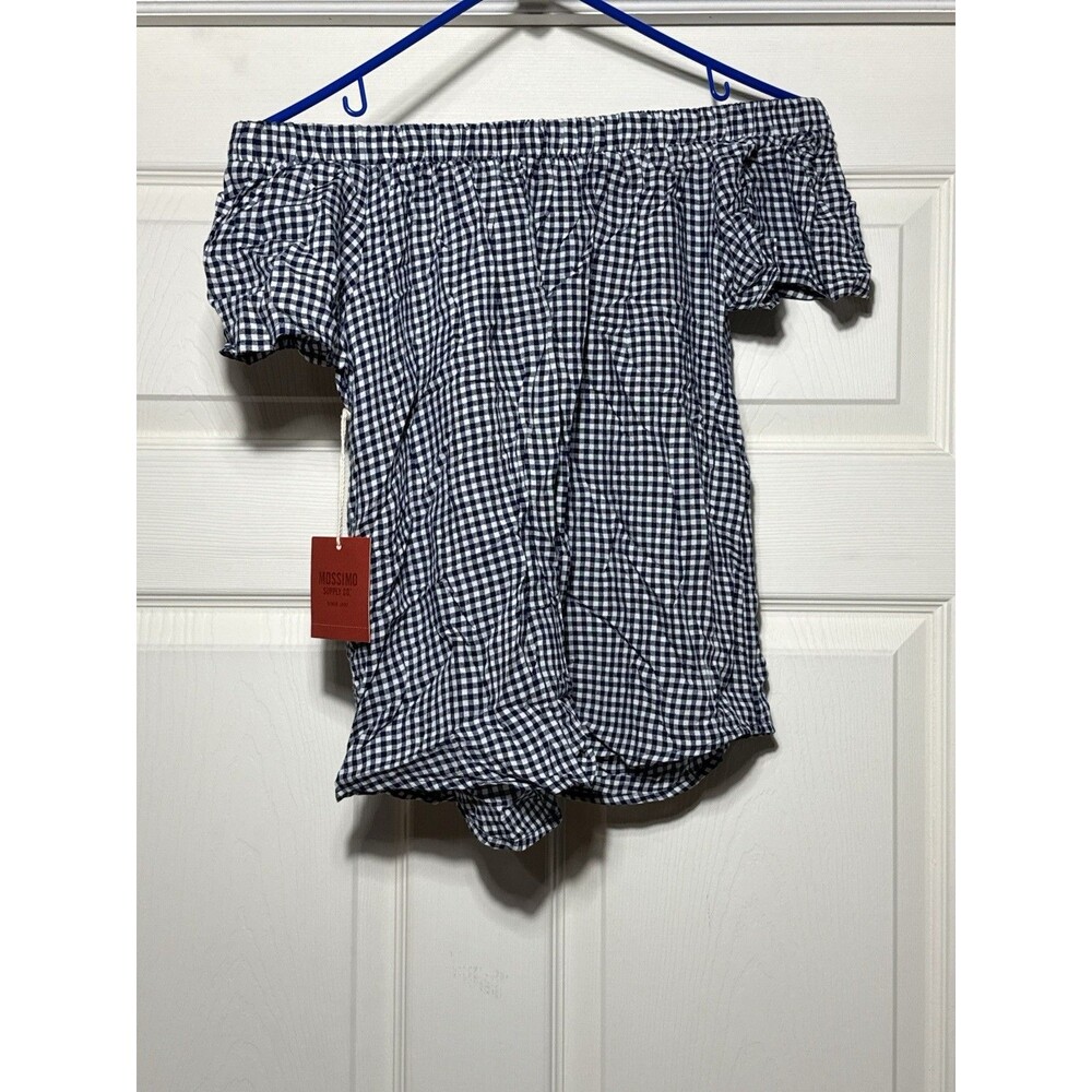 Mossimo Blue Gingham Plaid Off The Shoulder 100% Rayon Top Size XS. NWT - Picture 5 of 5